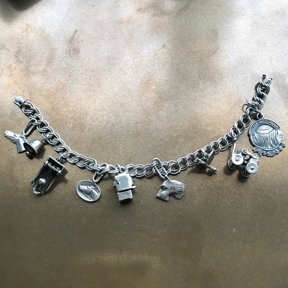 VINTAGE Charm Bracelet Kinetic Sterling Silver MOVING! dog show horse - Picture 2 of 10